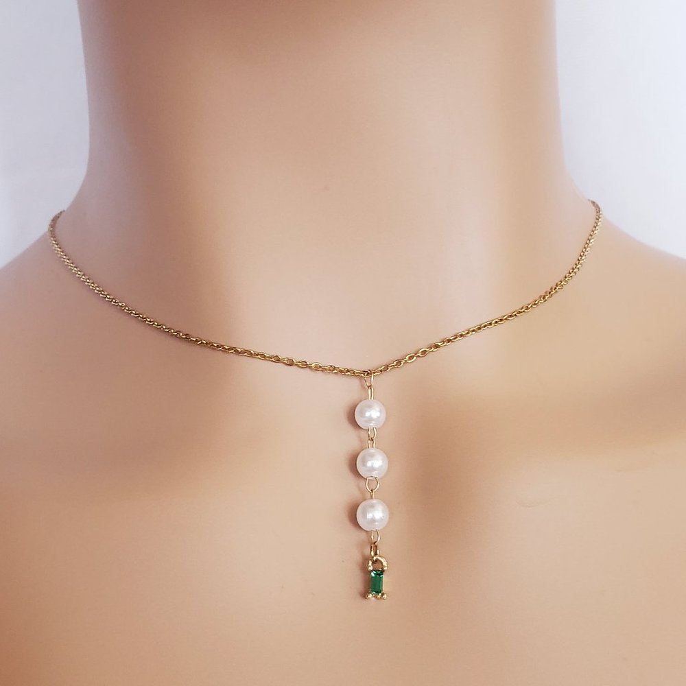 Pearl Emerald Gold Necklace